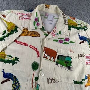 Liberaiders Shirt Mens L Rayon Short Sleeve Tropical Tiger Elephant Print Resort